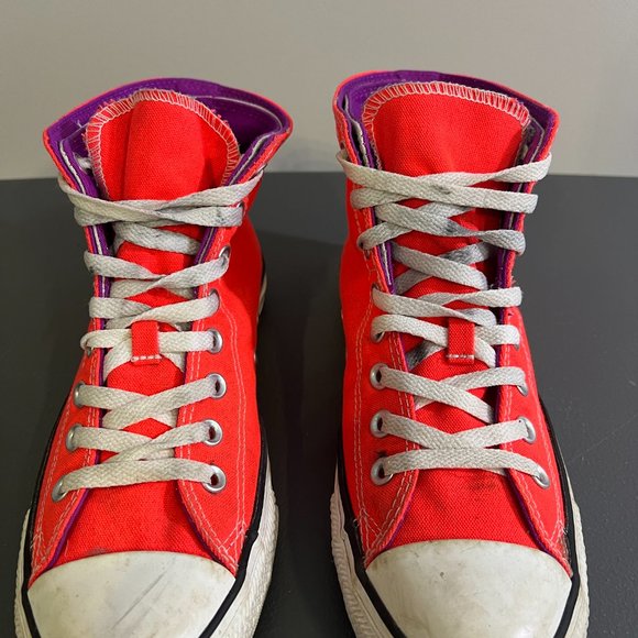 CONVERSE Neon Pink Purple Double‎ Tongue High Top Sneakers (9) - Picture 4 of 10